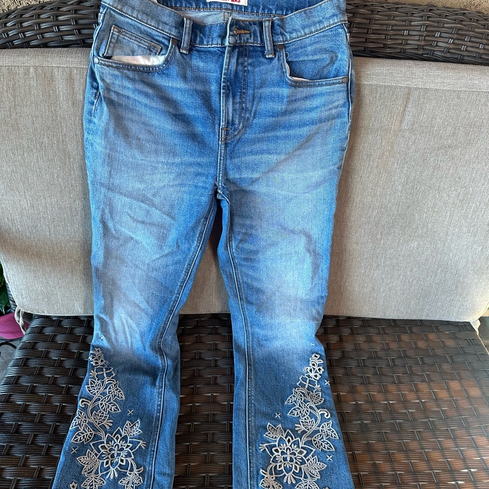 Johnny Was Blue Floral Embroidered Jeans
